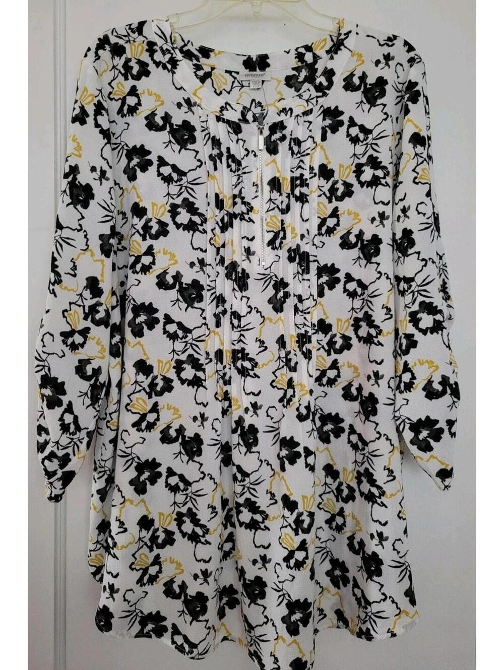 Avenue Women’s 26/28 Plus size Floral Zip Front Blouse 3/4 Sleeve NWT Tunic
